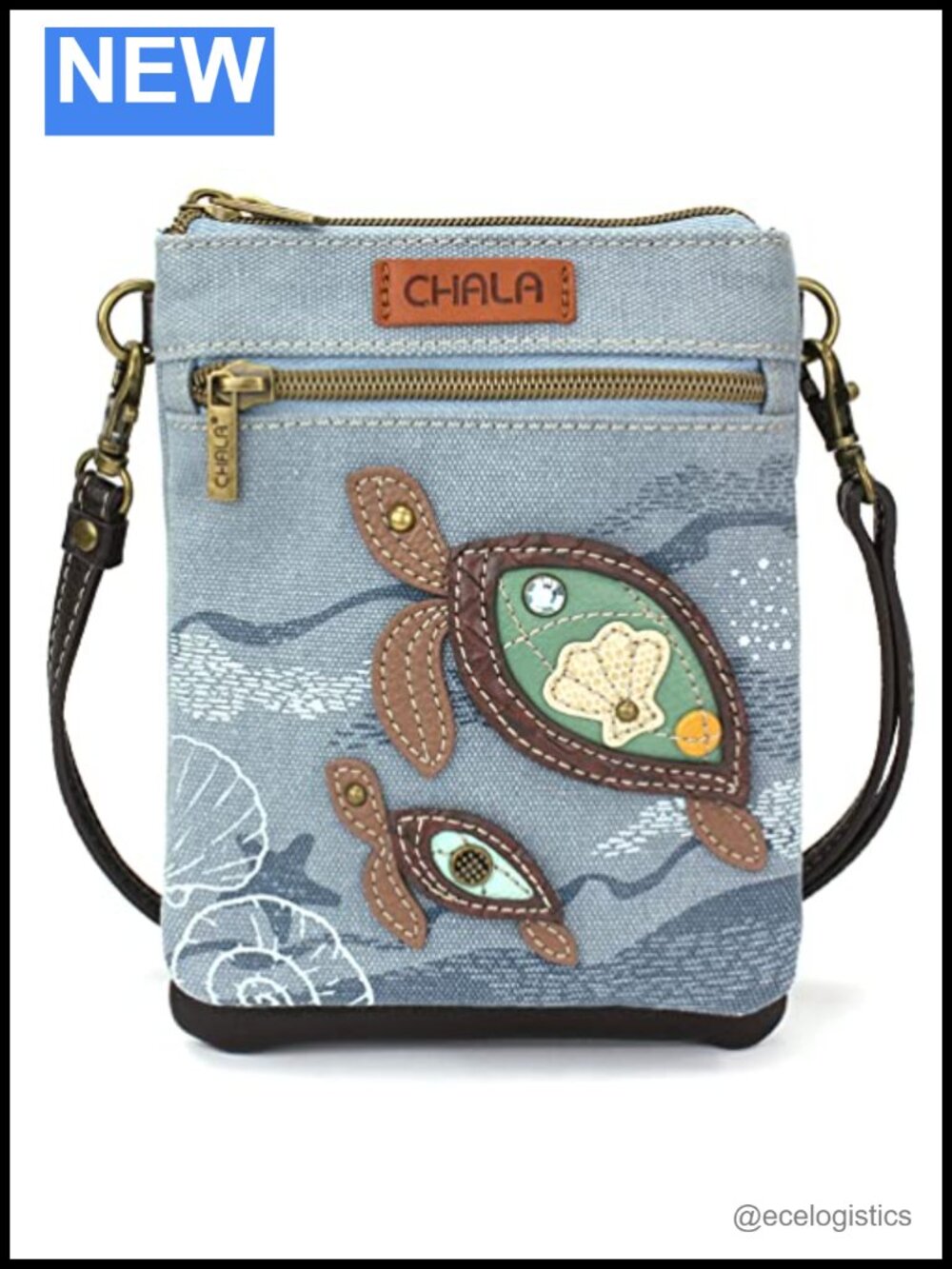 CHALA Double Pocket Crossbody Purse RFID Canvas Adjustable Strap
